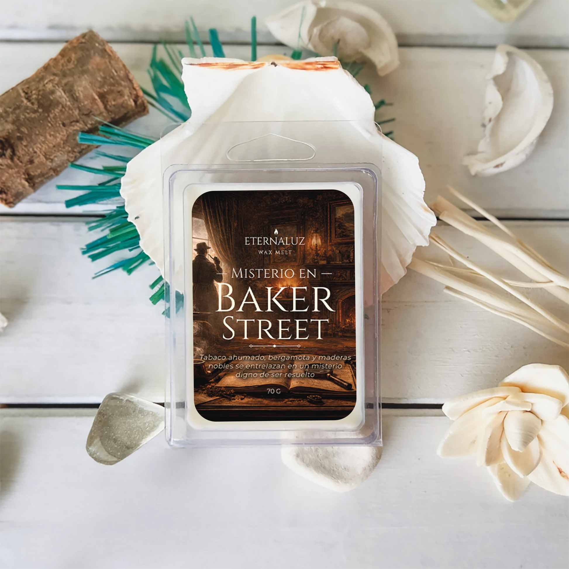 Wax melt literario misterio en baker street, aroma tabaco y bergamota Eternaluz