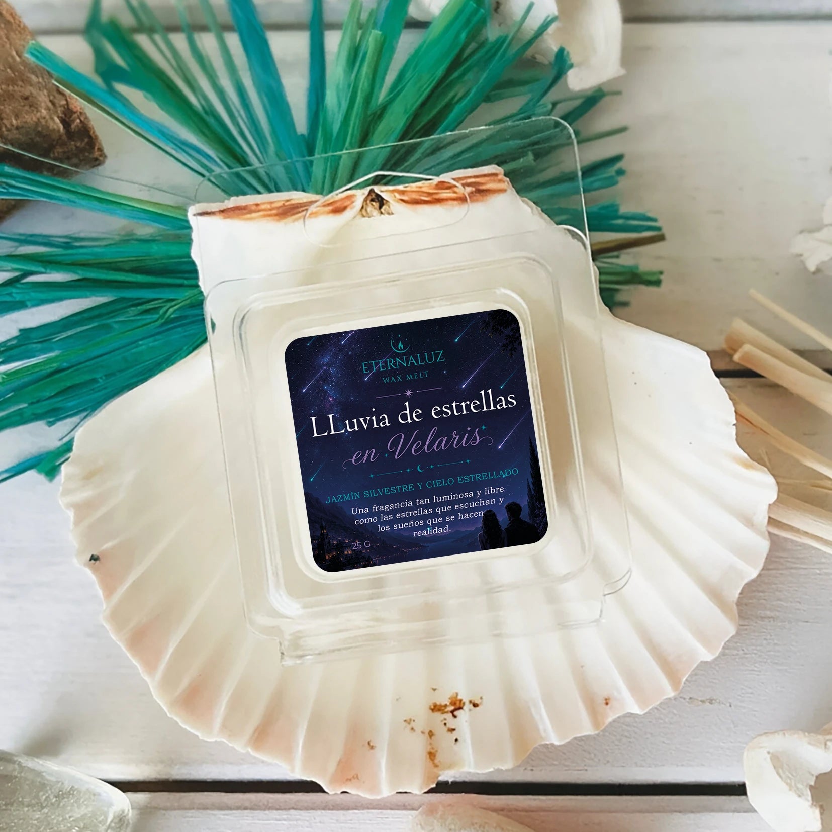 Wax melts Lluvia de Estrellas en Velaris con aroma a jazmín silvestre y flores blancas, inspirados en una noche mágica bajo las estrellas
