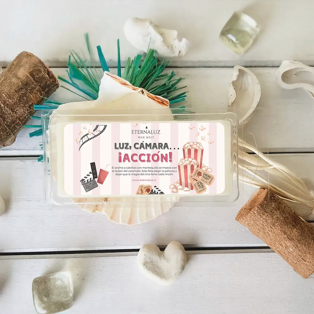 Wax melt aromático Eternaluz con aroma a palomitas, mantequilla y vainilla