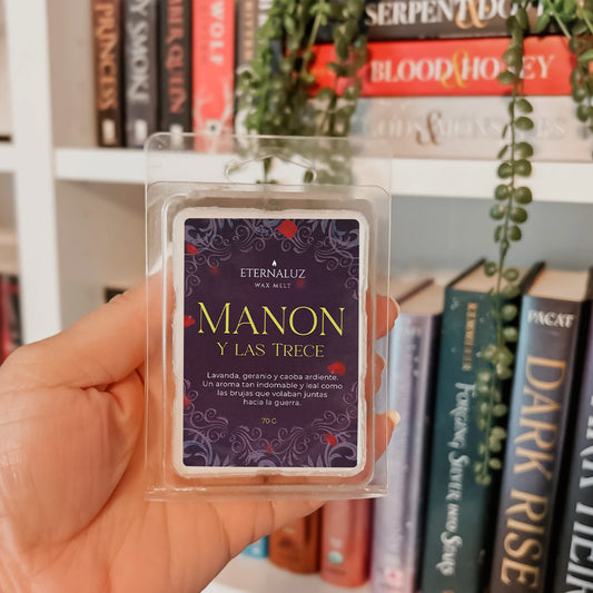 Wax melt Manon y Las Trece con aroma a lavanda fresca, geranio y caoba inspirada en Trono de Cristal.
