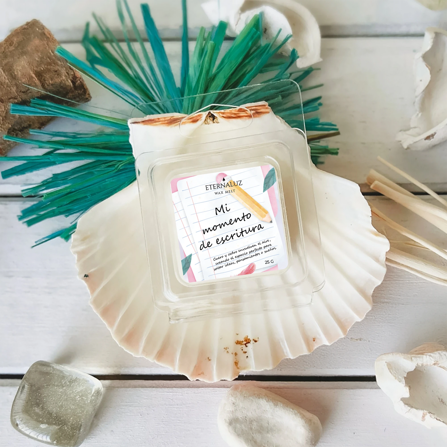 Wax melts Eternaluz inspiradores para escribir, con aroma a teca, cuero, sándalo y cedro