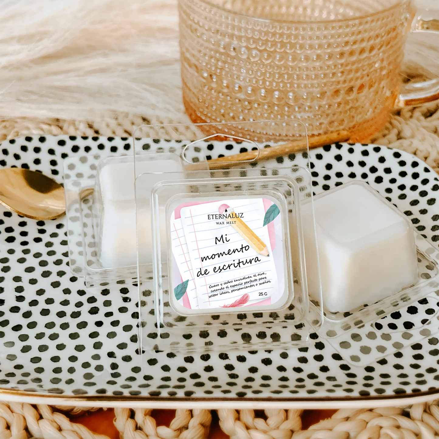 Wax melts Eternaluz inspiradores para escribir, con aroma a teca, cuero, sándalo y cedro
