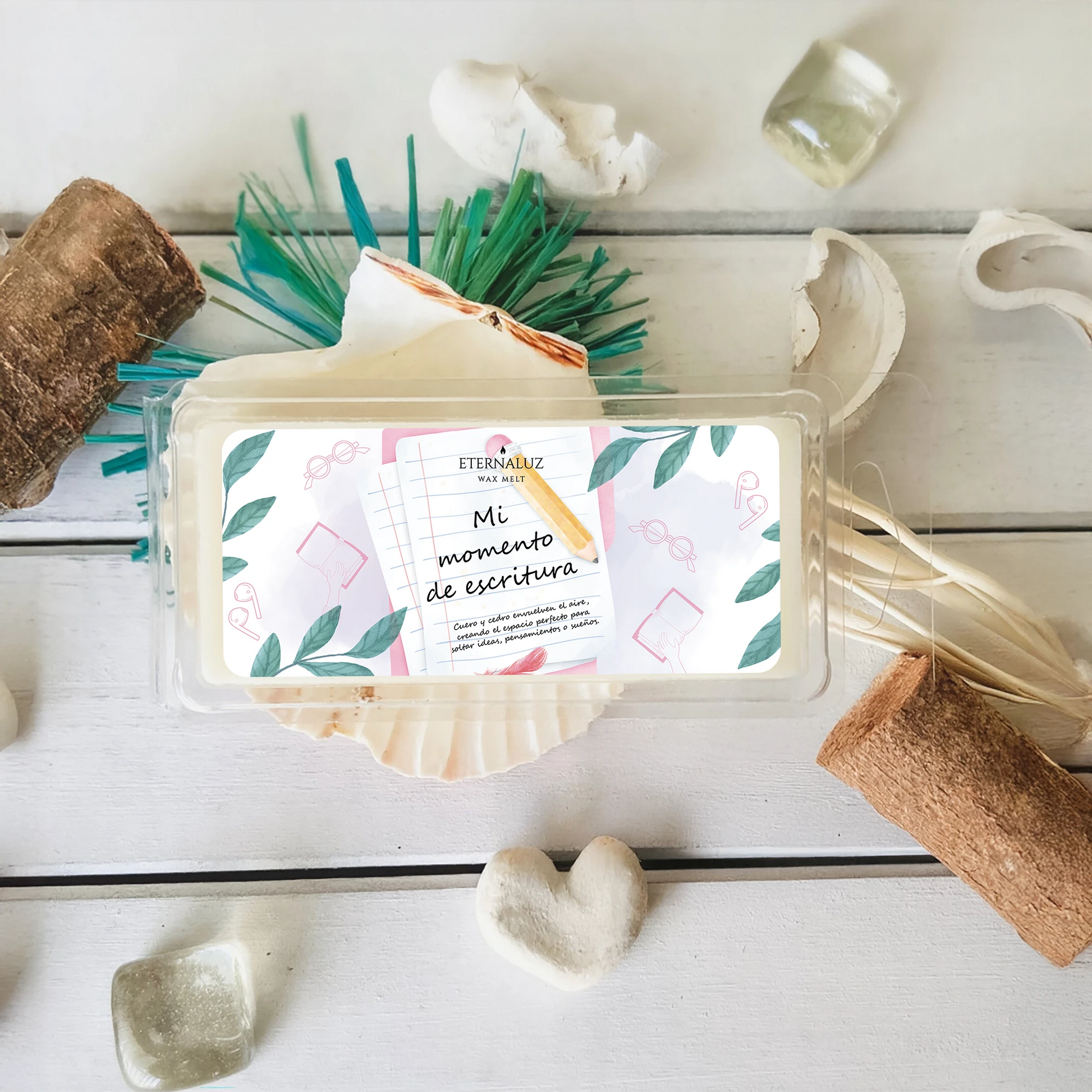 Wax melts Eternaluz inspiradores para escribir, con aroma a teca, cuero, sándalo y cedro