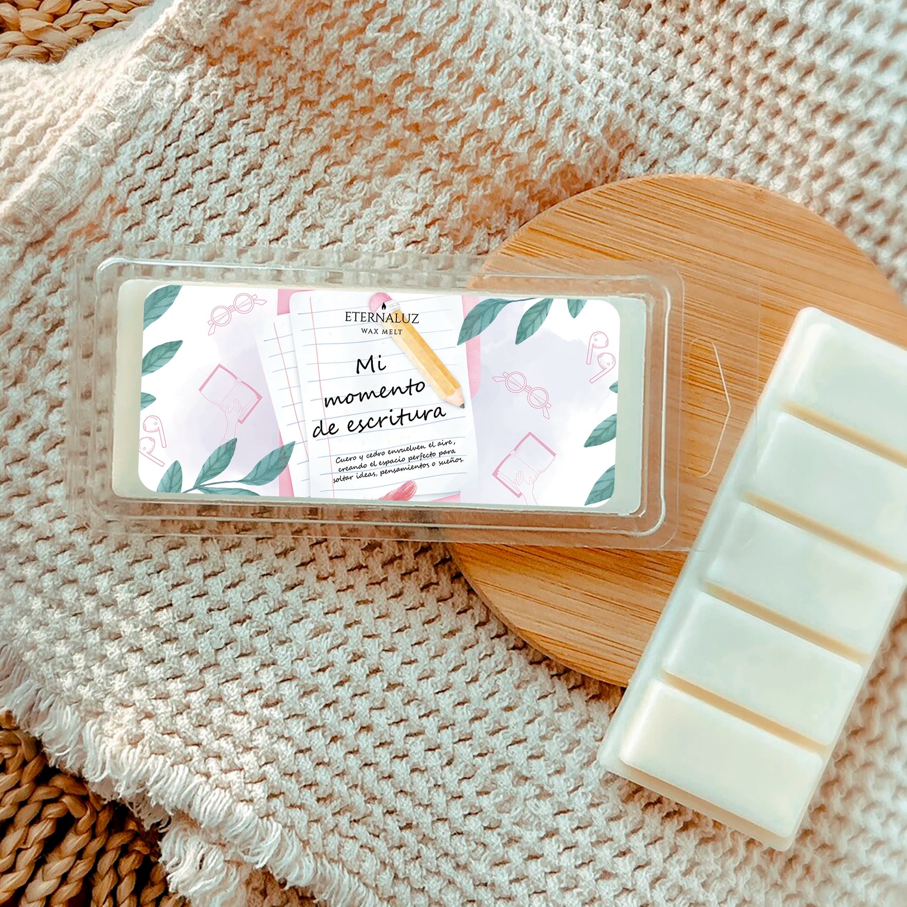 Wax melts Eternaluz inspiradores para escribir, con aroma a teca, cuero, sándalo y cedro