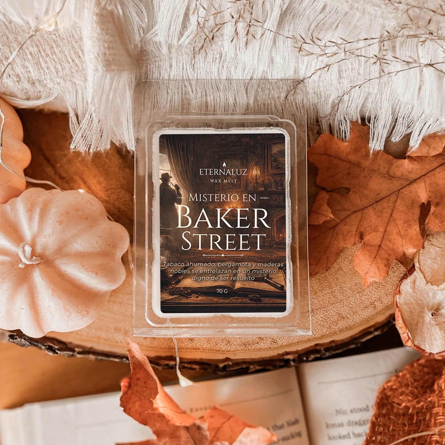 Wax melt literario misterio en baker street, aroma tabaco y bergamota Eternaluz