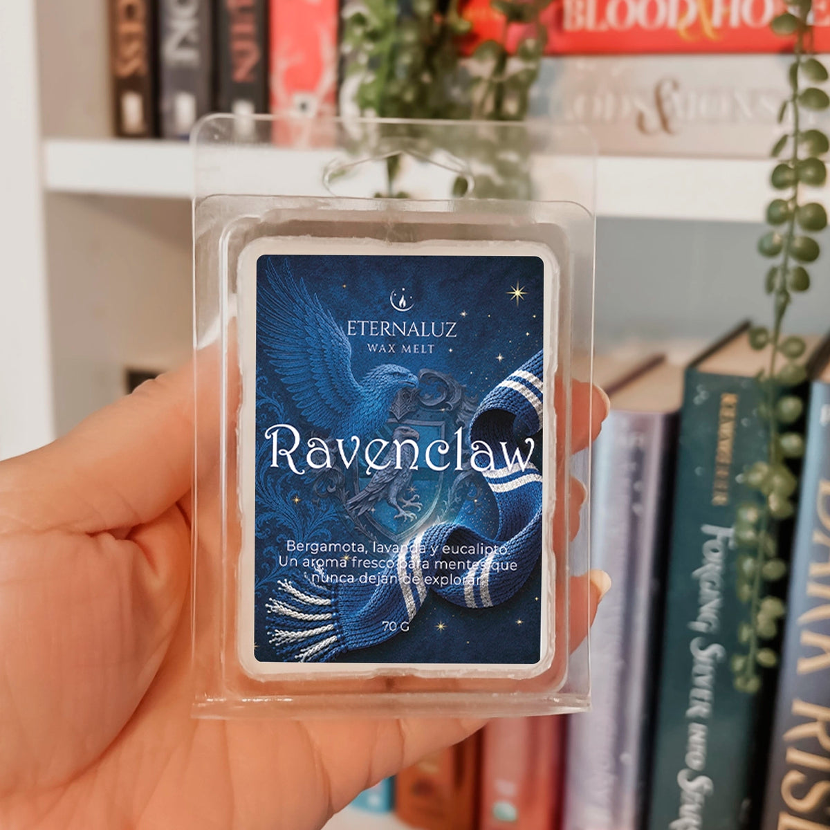 Wax melts Ravenclaw con aroma a bergamota, mandarina, lavanda, eucalipto y cedro, inspirados en la sabiduría, la creatividad y la magia de Hogwarts