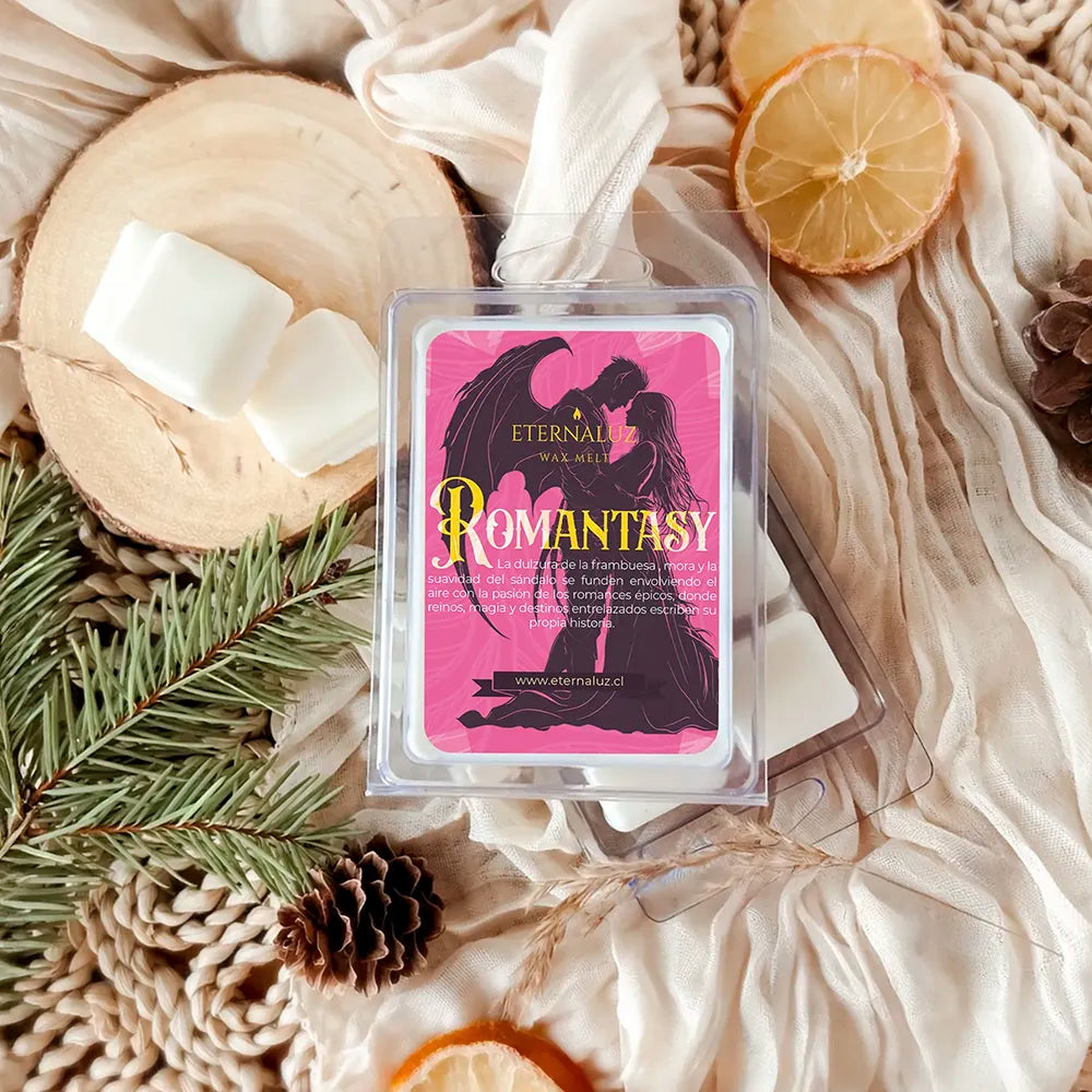 Wax melt aromático Romantasy de Eternaluz con aroma a frambuesa, sándalo y flor de cerezo