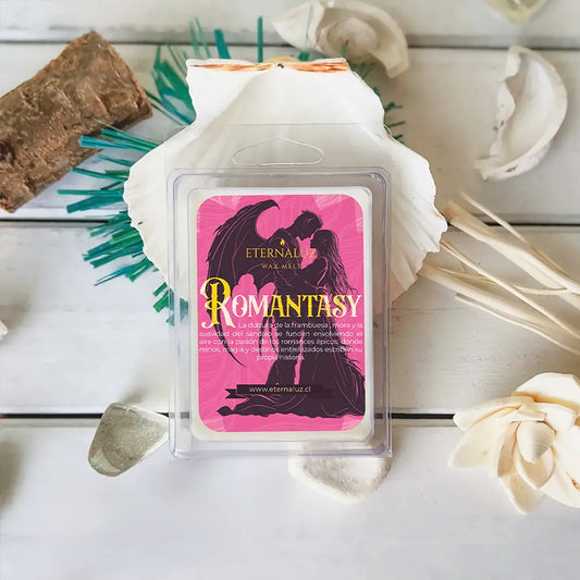 Wax melt aromático Romantasy de Eternaluz con aroma a frambuesa, sándalo y flor de cerezo