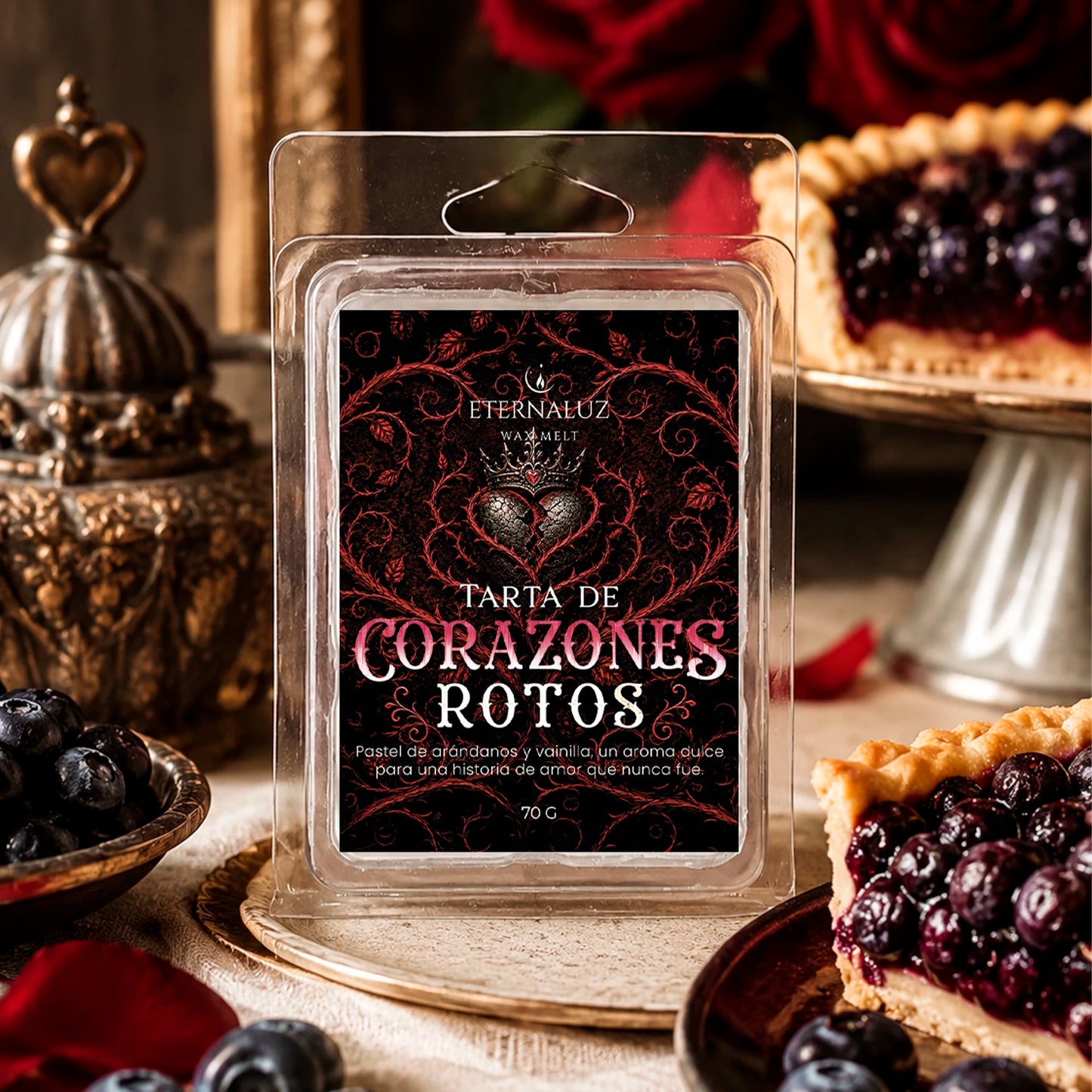 Wax melts Tarta de Corazones Rotos con aroma a tarta de arándanos, vainilla y especias suaves, inspirados en Heartless