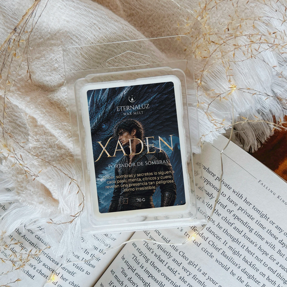 Wax melts Xaden con menta, cítricos y cuero, inspirados en Xaden Riorson de la saga Empíreo