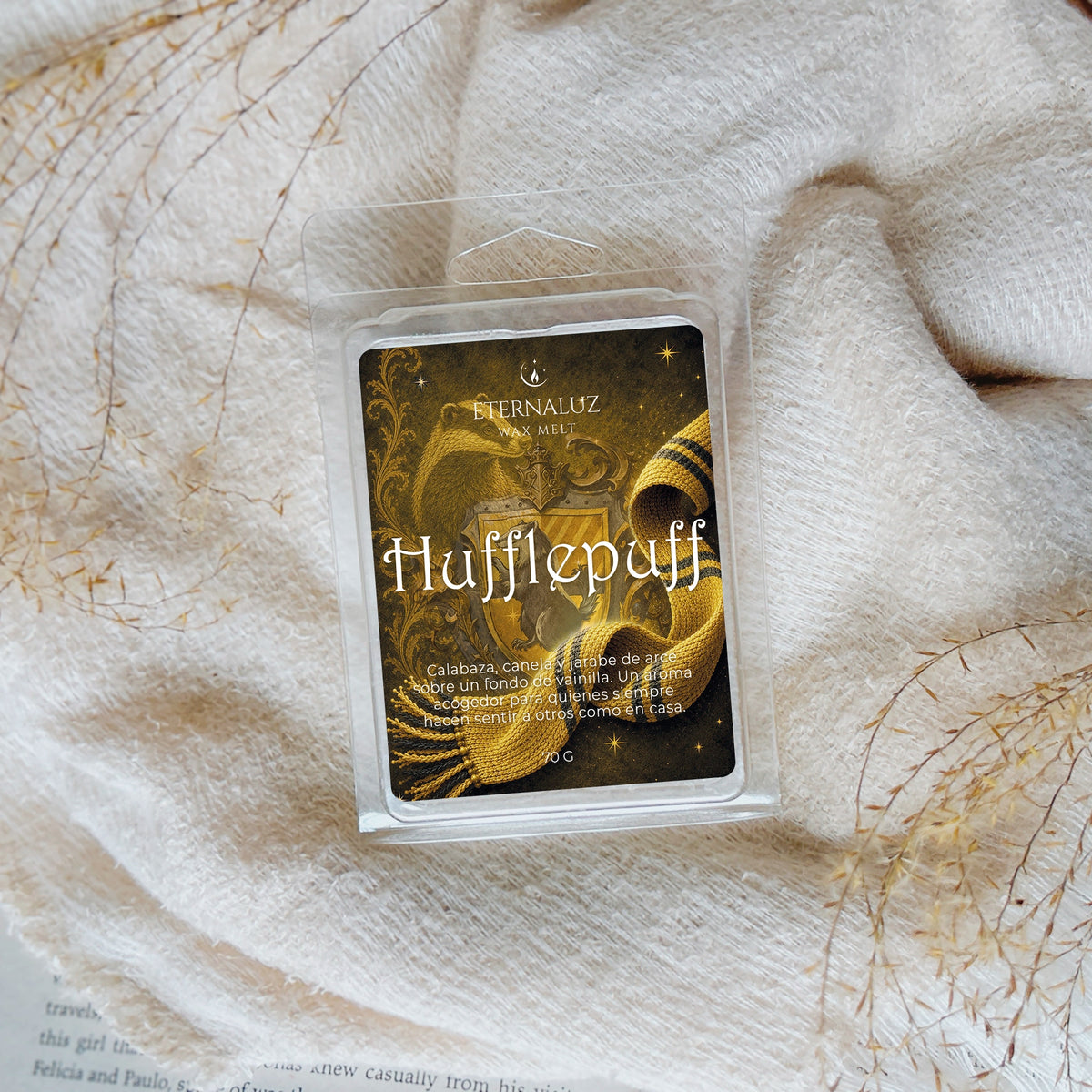 Wax melts Hufflepuff con aroma a calabaza, canela, vainilla y jarabe de arce, inspirados en la bondad, la lealtad y la magia de Hogwarts