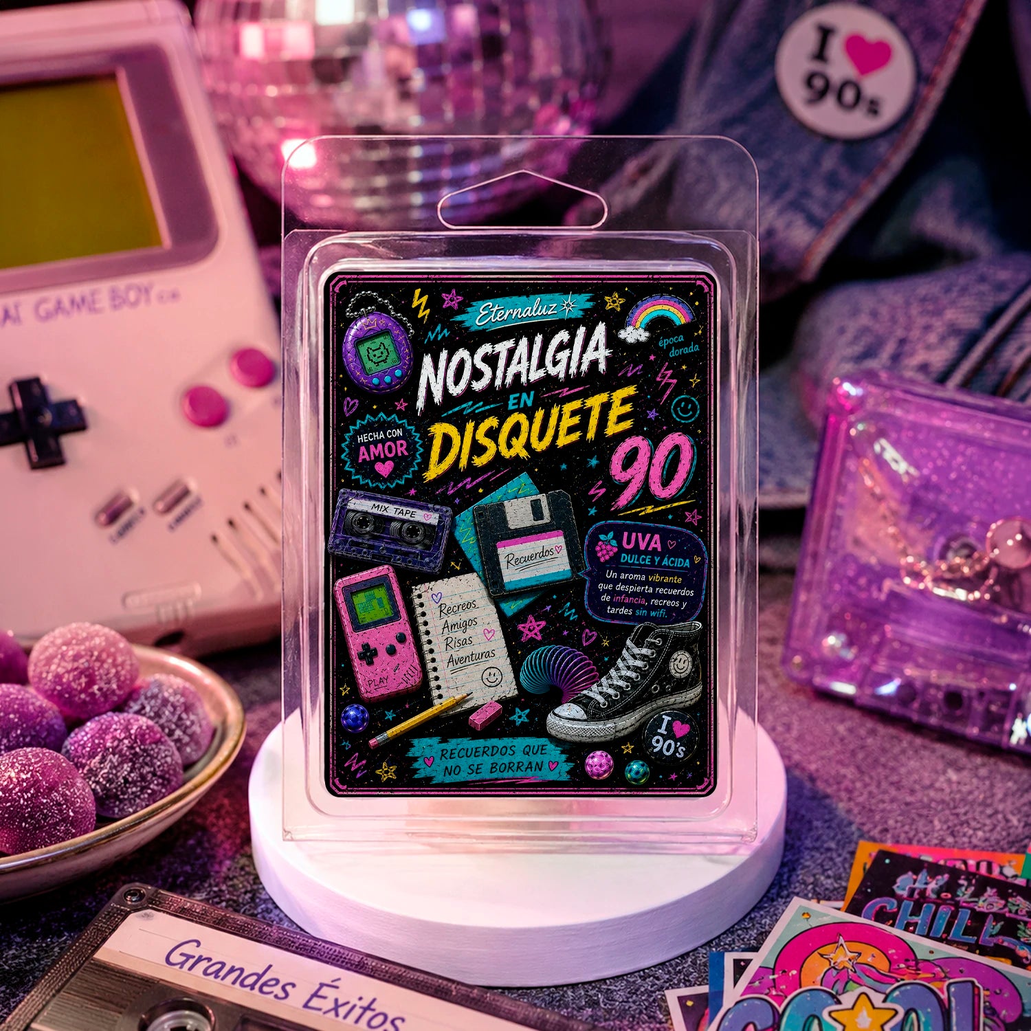 Wax melts Nostalgia en Disquete con aroma a uva dulce inspirado en recuerdos de infancia y los años 90