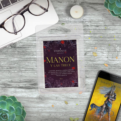 Wax melt Manon y Las Trece con aroma a lavanda fresca, geranio y caoba inspirada en Trono de Cristal.