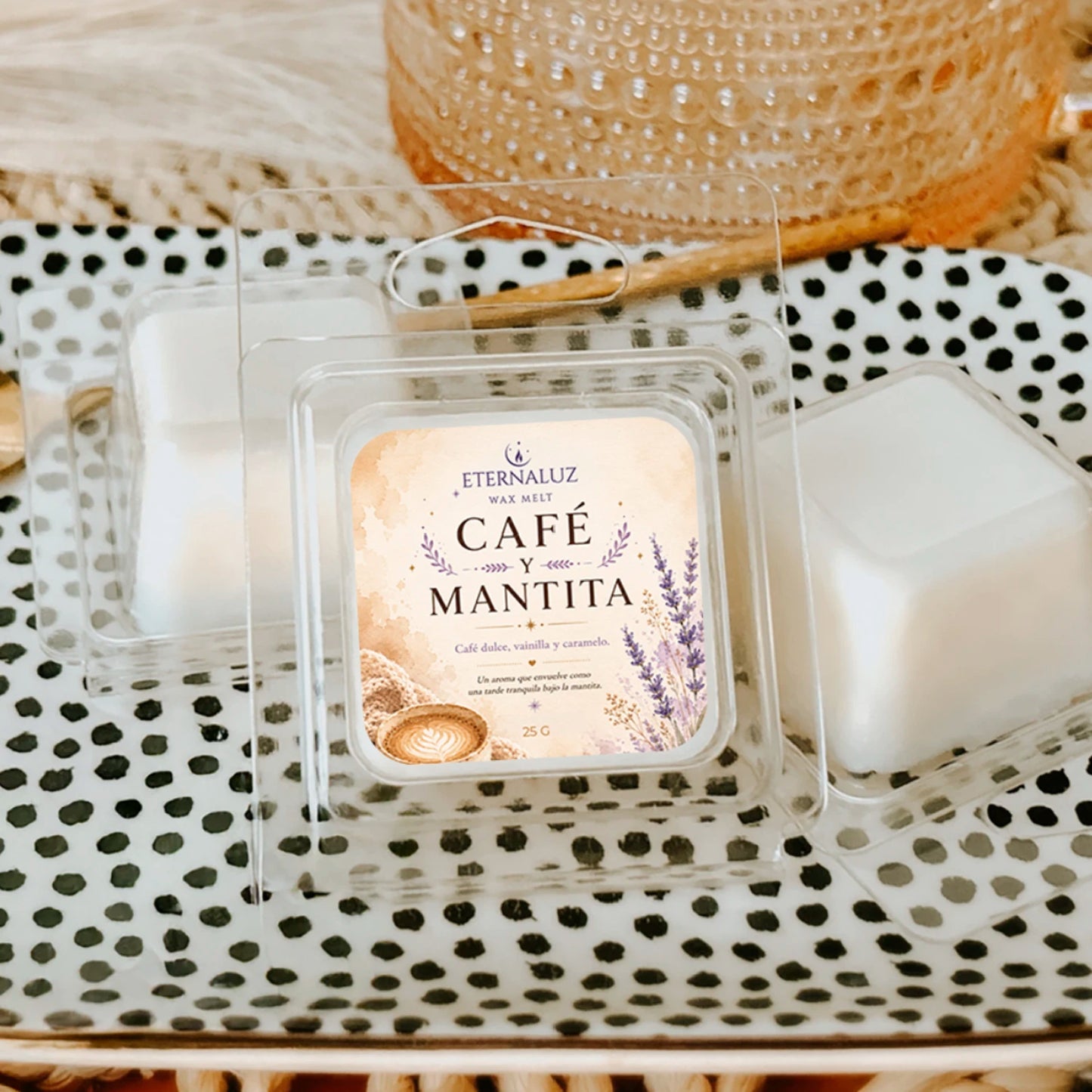 Wax melts Café y Mantita con aroma gourmand a café tostado, vainilla y caramelo para crear un ambiente acogedor