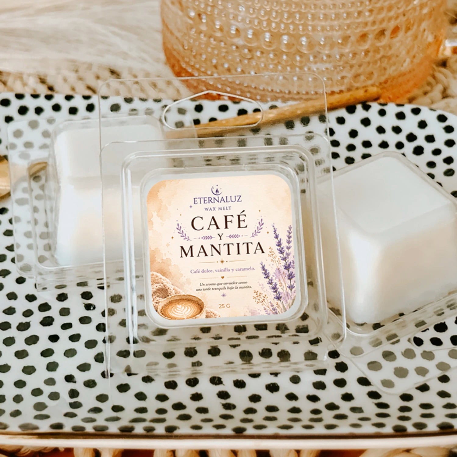 Wax melts Café y Mantita con aroma gourmand a café tostado, vainilla y caramelo para crear un ambiente acogedor