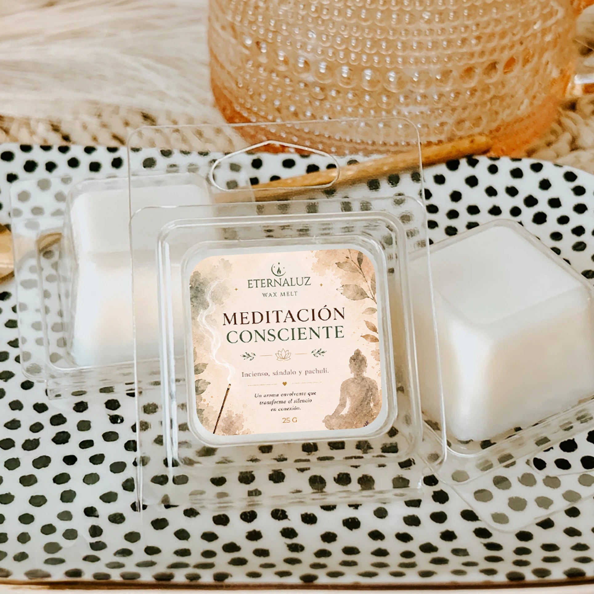 Wax melts Meditación Consciente con aroma a incienso, sándalo y pachulí, ideales para meditación, journaling y calma interior