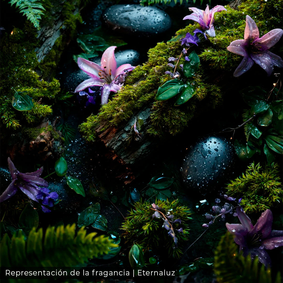 Wax melt inspirado en Stranger Things con aroma a bosque húmedo, ozono y musgo de roble, junto a bicicleta vintage.